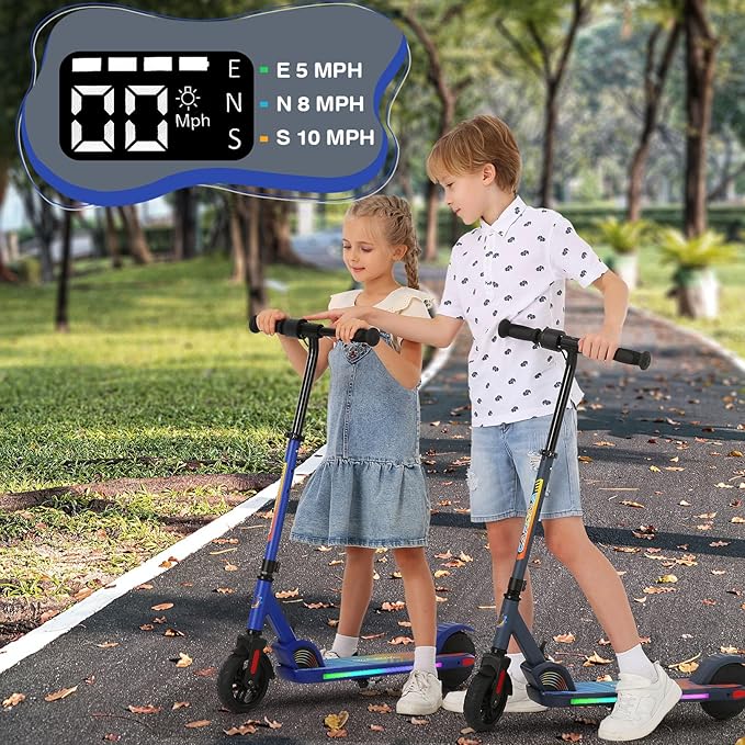 Caroma Electric Scooter for Kids Ages 6-14, 150W/180W Motor,10 MPH Max Speed & 7 Miles,Adjustable Height & Speed,Colorful Lights,LED Display,Foldable Kids Electric Scooter 132 Lbs Max Load