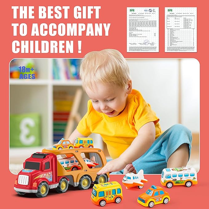 Veslier Toddler Toys Car for Boys Girls Age 2-4 3-5, 5 in 1 Carrier Transport City Vehicles Toys,Kids Toy Cars for Toddlers, Christmas Birthday Gift for Toddlers 3+.