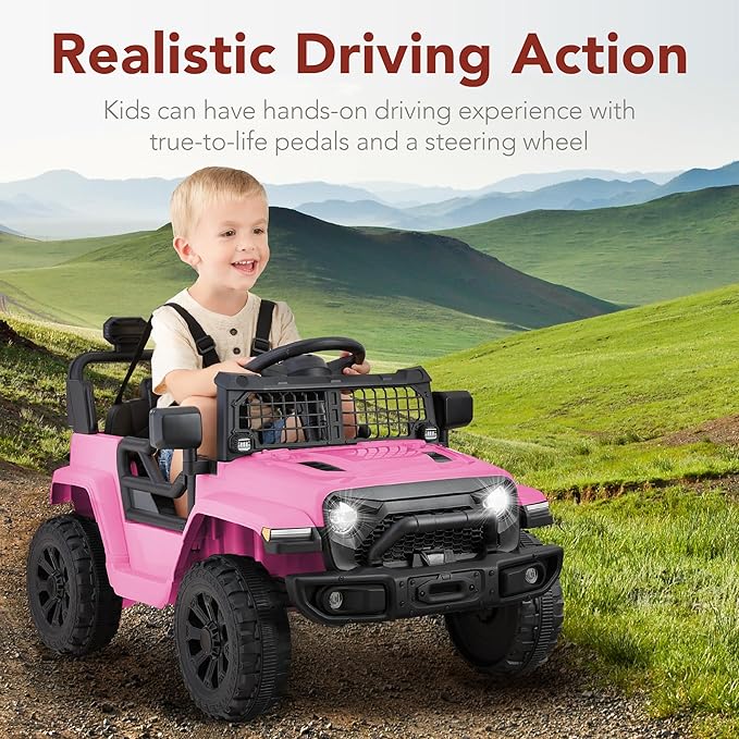 Best Choice Products 6V Kids Ride On Toy, Mini Truck, Electric Play Car w/Parent Remote Control, 4-Wheel Suspension, LED Lights, 2 Speeds, Functional Horn, 3.1MPH Max Speed - Pink