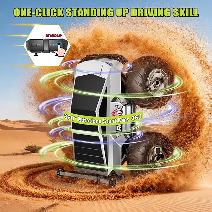 1:16 RC Truck Remote Control Car, 4WD Waterproof Amphibious RC Car All Terrain Pickup,TIME4DEALS 2.4GHz Remote Monster Truck with 360° Rotating Standing Stunt Toy Truck for Kids Boys 6 7 8 9 10 11 12+