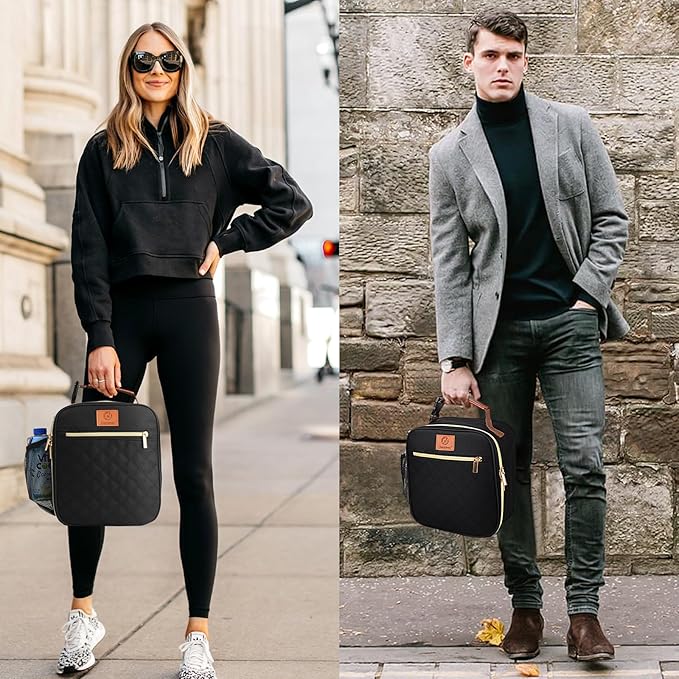 Genteen Lunch Box Reusable Lunch Bag for Men Women Kids Adults,Insulated Lunch Bag Waterproof Lunch Boxes Cooler,Small LunchBox With Side Pockets for Work Office School Travel Picnic-Black