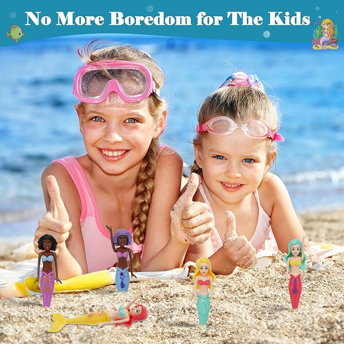 10 Pack Dive Mermaids Underwater Diving Pool Toys Mermaids Bath Toys Sinking Toys Swimming Pool Games for Toddlers Kids Girls Ages 3-12 (Black & White)