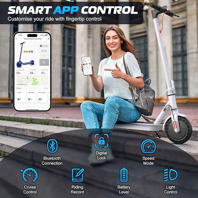 Caroma Electric Scooter Adults, Powerful 350W/500W/750W Motor, Top Speed 20/25 Mph & 18/25/30 Miles Range, 8.5" Solid Tires, Cruise Control E Scooter for Adults (Multiple Options)