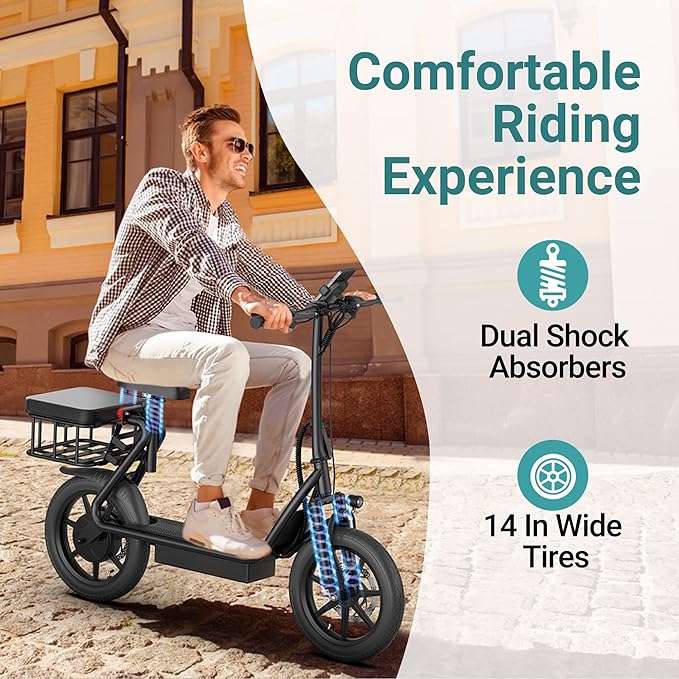 NAVIC Electric Scooter with Dual Suspension/Braking, 350W/500W Motor, 19/22 Mph, Max 22/27/49Mi Range, Foldable E Scooter for Adults with App