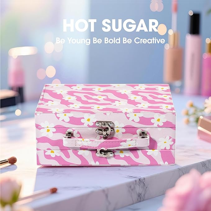 Hot Sugar Makeup Kit for Preteen Girls 10-12, Birthday Christmas Makeup Gift Set for Teens 16-18, All in One Beginner Makeup Kit for Women Full Kit (Floral Pink)