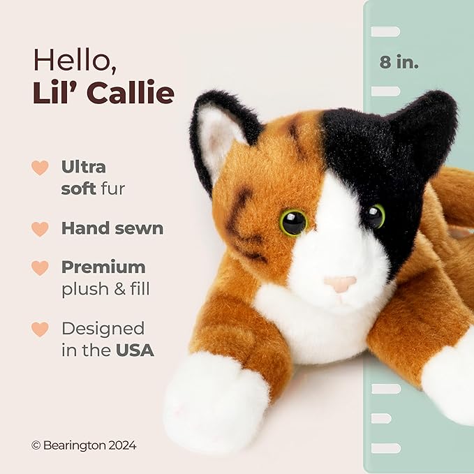 Bearington Lil' Callie Small Plush Stuffed Animal Calico Cat, Kitten 8 inch