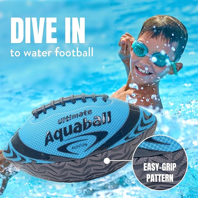 Activ Life Water Football for Pool, Beach, Outdoor, 9.5-inch Waterproof Pool Toys for Kids, Heavy-Duty Water Ball, Double Lacing for Easy Grip, Lake Toys for Sports & Family Games