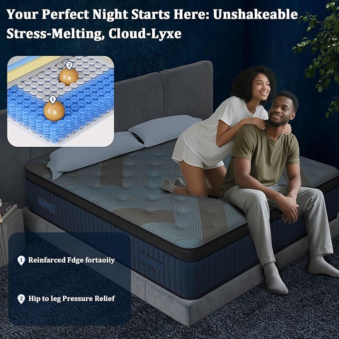 12 Inch King Size Mattress in a Box, Medium Firm Hybrid with Lumbar Foam and Zoned Pocket Springs for Pressure Relief and Edge Support