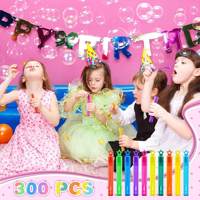 300 Pieces Mini Bubble Wands,Bubble Party Favors Assortment Toys for Kids,Themed Birthday, Halloween, Goodie Bags, Carnival Prizes, Wedding, Bubble Maker Toys for Kids,Outdoor Gifts for Girls & Boys