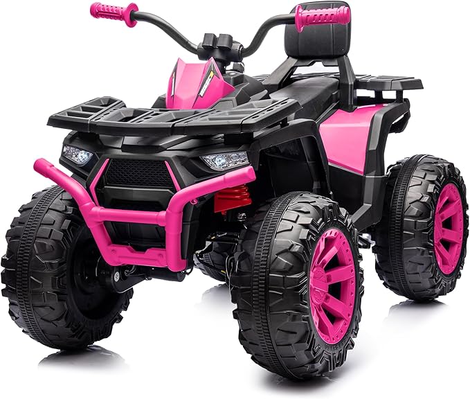 Kids ATV 4 Wheeler, 24V 4WD Electric ATV Ride On Toy for Big Kid with 2-Seater, 4x200W Motor - Rose Pink
