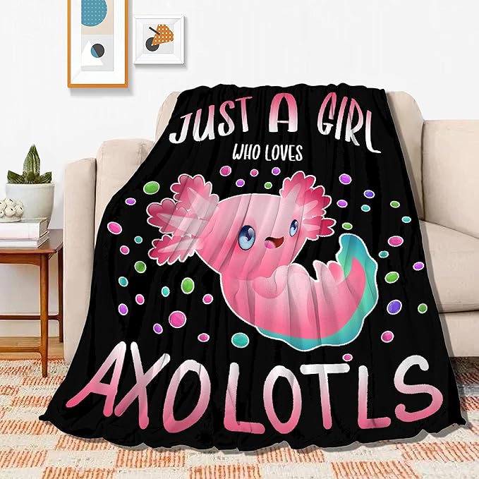 Just Girl Loves Axolotls Blanket Soft Blankets and Throws Flannel Cozy Lightweight Quilt Gift Perfect for Bed Sofa Couch-120 x90 Extra Large for Family