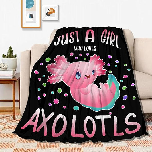 Just Girl Loves Axolotls Blanket Soft Blankets and Throws Flannel Cozy Lightweight Quilt Gift Perfect for Bed Sofa Couch-120 x90 Extra Large for Family