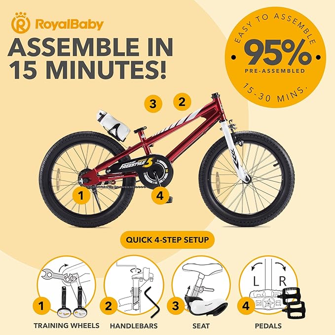 RoyalBaby Kids Bike EZ Balance to Pedal Dual Handbrake Toddlers Boys Girls Bicycle 12-20 Inch for Age 3-10 Years