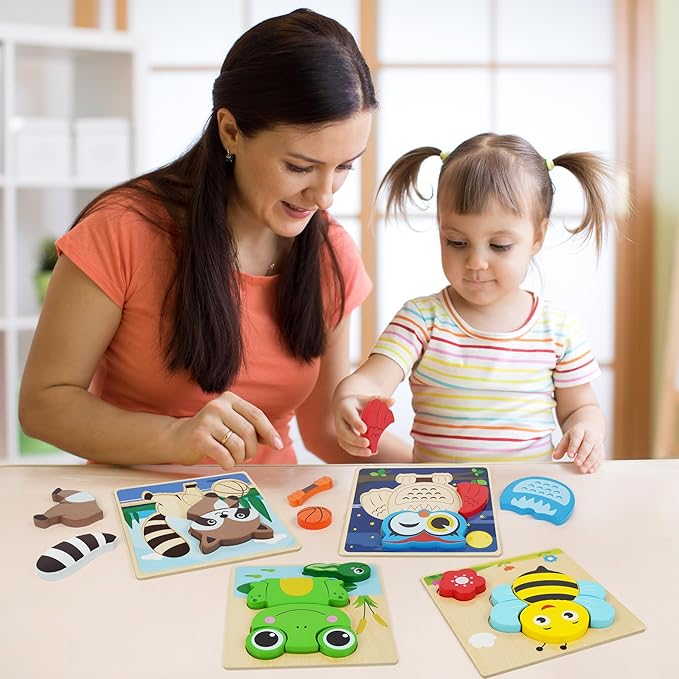 BenBen Wooden Puzzles for Toddlers 1-3, 8 Pack Animal Puzzles for Toddlers 2-4, Montessori Toys for 1 2 3 Year Old Boys Girls, Learning Educational Preschool Toys