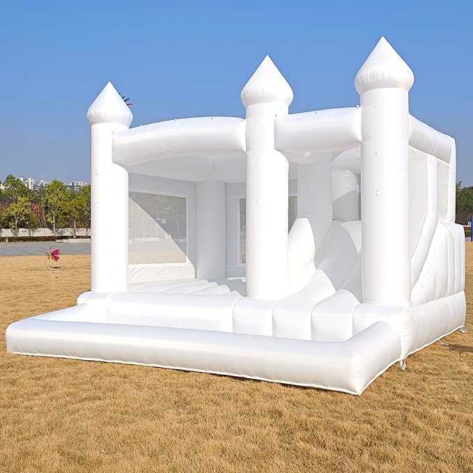 13FTx13FT Oxford White Inflatable Bounce House Big Castle with Ball Pit and Slide Bounce House for Kids 3-12 Indoor and Outdoor Bouncing Castles with Hair Dryers Birthday Parties Wedding Decorations