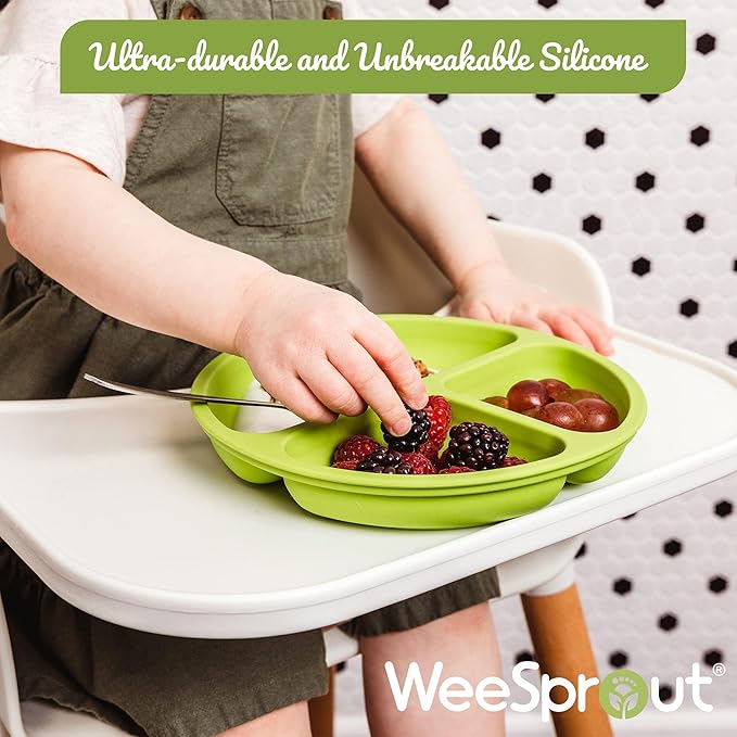 WeeSprout Silicone Divided Plates (No Lids), 100% Food Grade Silicone Divided Plates for Toddlers & Kids, Dishwasher & Microwave Safe