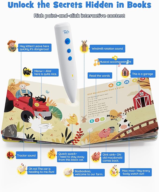 TEKFUN Talking Pen Books Set, Nursery Rhymes Toys for Toddlers, Learning Interactive Toys, Educational Electronic Sound Books for Preschoolers, Autism Sensory Toy for Boys Girls 2 3 4 5 6