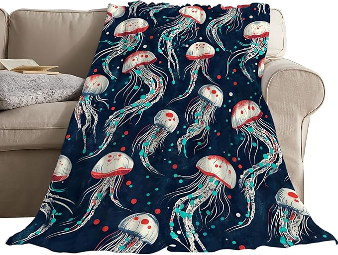 Jellyfish Blanket Fleece Soft Warm Plush Jellyfish Throw Blanket Lightweight Plush Fuzzy Cozy Blankets Gift for Kids Adult Suitable for Couch Sofa Bed 60"X50"
