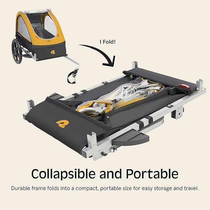 Single & Double Passenger Children’s Foldable/Collapsible Tow Behind Bike Trailer with 16" Wheels, Safety Reflectors & Rear Storage Compartment