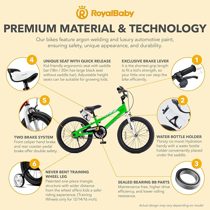 RoyalBaby Kids Bike EZ Balance to Pedal Dual Handbrake Toddlers Boys Girls Bicycle 12-20 Inch for Age 3-10 Years