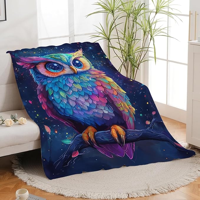 Owl Blanket Cute Owl Throw Blanket Gifts for Women Girls Men Boys Kids Adults Super Soft Cozy Plush Fluffy Fuzzy Fleece Blanket Decor 60''X80''
