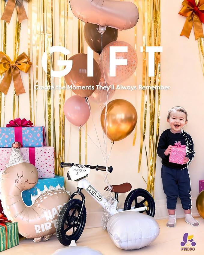 KRIDDO Toddler Balance Bike 2 Year Old, Age 24 Months to 5 Years Old, 12 Inch Push Bicycle with Customize Plate (3 Sets of Stickers Included), Gift Bike for 2-3 Boys Girls, White