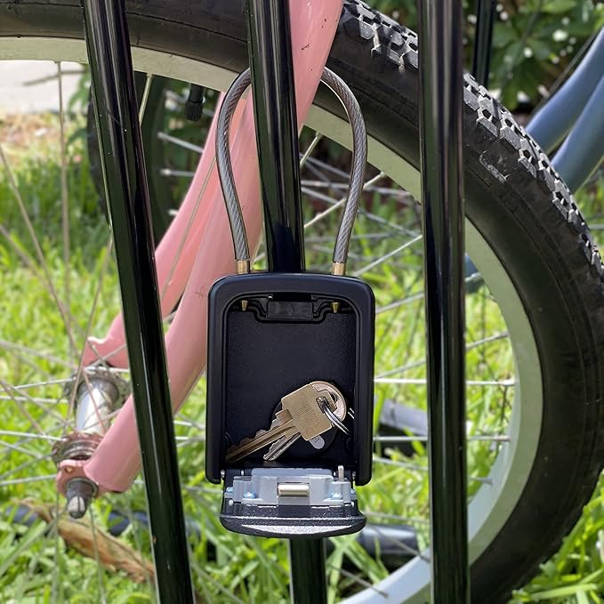 Iron Lock® Portable Key Lock Box with Removable Cable Shackle Indoor Outdoor Waterproof 4 Digit Combo Resettable Code with A B Switch Key Lockbox for Outside Spare Keys for Realtors (Small, Black)