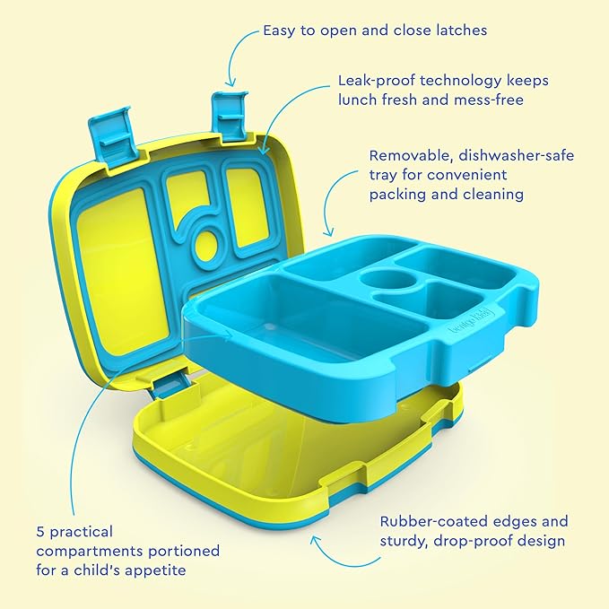 Bentgo Kids Bento-Style 5-Compartment Leak-Proof Lunch Box - Ideal Portion Sizes for Ages 3 to 7 - Durable, Drop-Proof, Dishwasher Safe, PFAS & BPA-Free & Made with Food-Safe Materials (Citrus Yellow)
