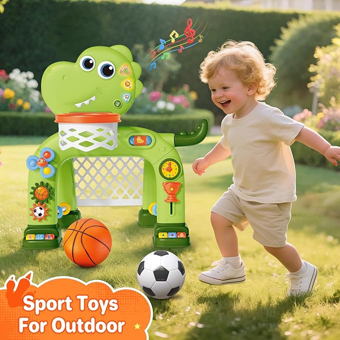 Toddler Basketball Hoop & Soccer Goal Toy,Dinosaur Toys with Light & Music,Musical Toys for 1 Year Old Boy Girl Learning Toy for Toddlers 1-3 Birthday Gifts for 1 Year Old Boys