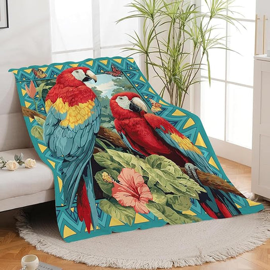 Parrot Bird Throw Blanket Macaw Stuff Gifts for Kids Girls Boys Adults Women Men Soft Cozy Warm Plush Fluffy Fuzzy Fleece Blanket Decor 60''X80''