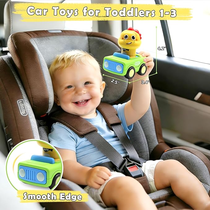 Pbooo Toys for 1 Year Old Boy, Press and Go Car Toys for Toddlers 1-3, Push and Go Animal Toy Cars Set, Birthday Gifts for 1 2 Year Old Boys, Baby Toys 12-18 Months