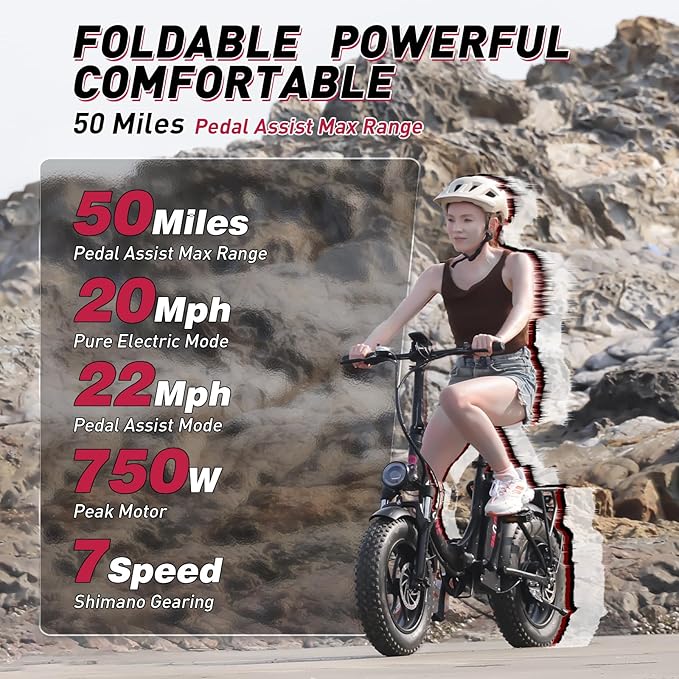 S14/S16 Electric Bike for Adults, Max 19/22 MPH Speed & 28/50 Miles Range (PAS), 500W/750W Peak Motor, Foldable, Lightweight, Shock Absorbers, UL 2849 Certified Ebike