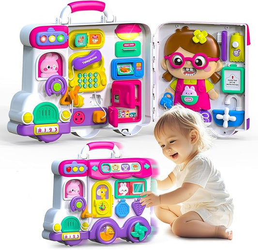 Baby Busy Board for 1-2 Year Old Boy Girl Gift,Musical Toddler Toys for 1+ Year Old,Early Educational Toy for Toddlers 1-3,Birthday Gifts for 1+Year Old Girl, 1 2 Year Old Christmas Toys Gifts