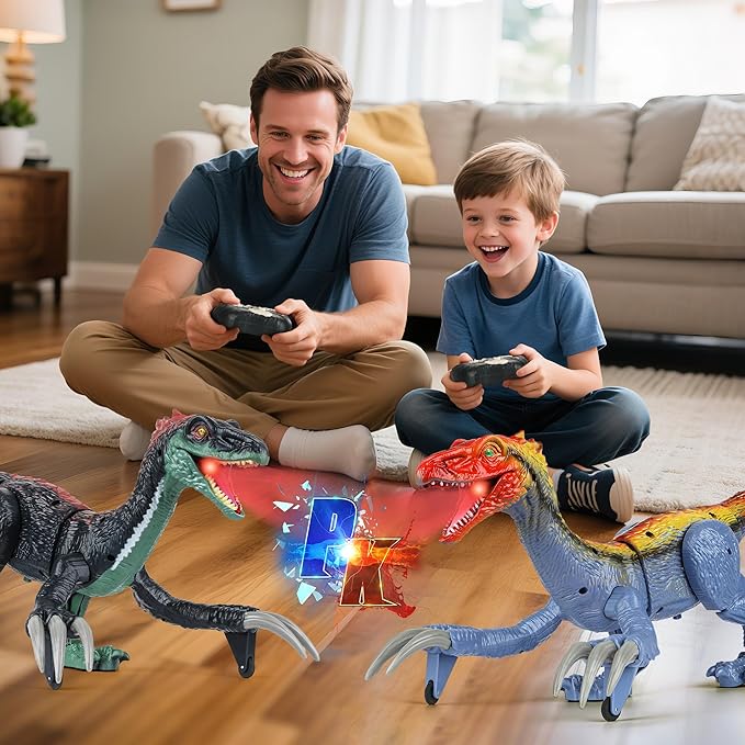 Remote Control Dinosaur Toys for Kids - Big Electronic RC Walking Realistic Dinosaur Toys with Spray & Light & Roar, Jurassic Velociraptor Toy Christmas Birthday Gift for Boys and Girls 3-12 (Blue)