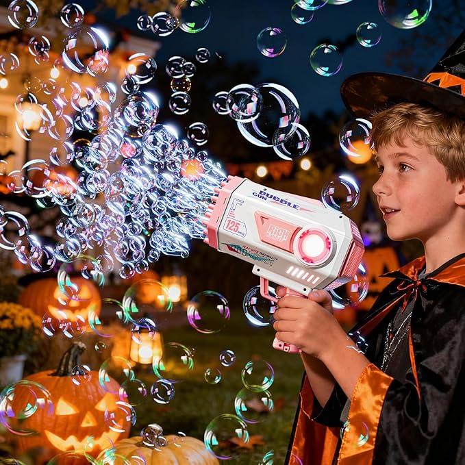 BOMOCO Bubble Gun,125 Holes Bubble Machine Bubbles for Kids Age 3-12,Bubble Blaster Gun with Bubble Solution Summer Outdoor Bubble Toys Birthday Wedding Halloween Party Favors Gifts Bubble Maker,Pink