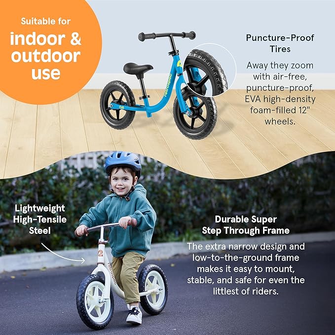 Retrospec Cub Toddler Balance Bike for Ages 18 Months - 3 Years - 12in No-Pedal Beginner Bicycle with Adjustable Seat, Puncture-Proof Tires & Safe Low Frame Design