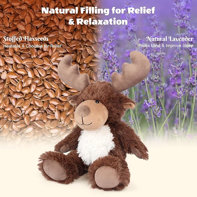 Heatable & Coolable Moose Stuffed Animal, Plushies Microwavable Heating Pad for Soothing & Relaxation, Lavender Scent Stuffed Plush Toys for Stress Relief, Christmas Stuffed Animals Gifts