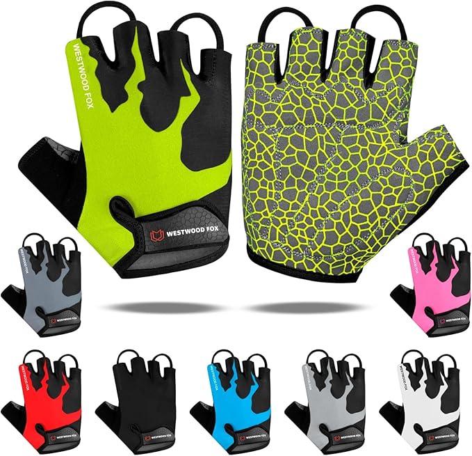 Cycling Gloves Half Finger Unisex Padded Grips Palm Bicycle Summer MTB Bike Gloves for Men Women Non-Slip Fingerless Short Mountain Bike Sports Hiking Climbing Gym