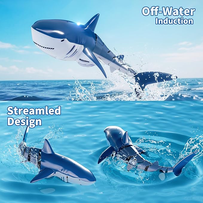 2.4Ghz Remote Control Shark Toys for Kids 3 4 5 6 7 Years Old, 1:18 Scale High Simulation Shark for Pool, Bath Toys for Toddlers, Electronic RC Sea Animal, Outdoor Water Gifts