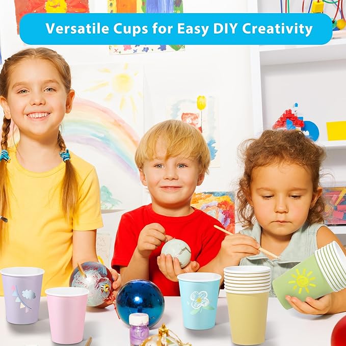 144 Pieces Pastel Rainbow Paper Cups 9 Oz Disposable Coffee Paper Cups Multicolor Party Cup Beverage Drinking Cup for Wedding, Birthday, Holiday Party, DIY, and Picnic