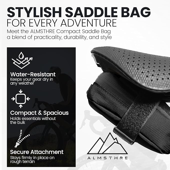 Compact Bike Saddle Bag – Midnight Black (Small) | 0.3L Bike Seat Bag (3" x 4.25" x 1.25") | Water-Resistant Ripstop, Waterproof Zipper, Internal Pocket | Durable Under Seat Storage