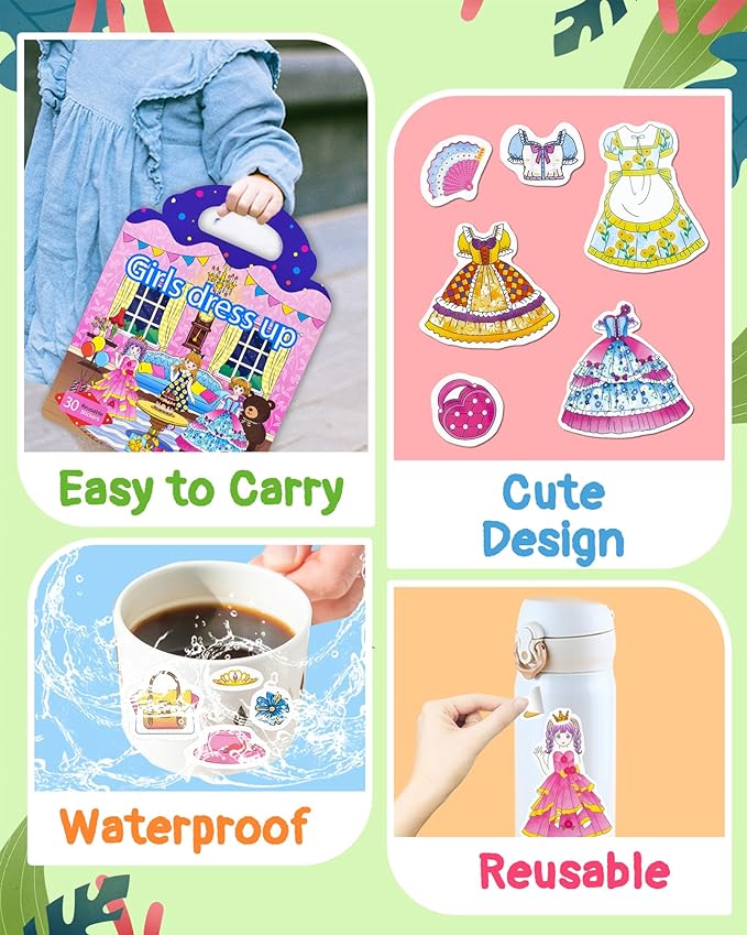 Benresive Reusable Sticker Book for Toddlers 2-4 Years, Fun Travel Stickers for Kids, Waterproof Sticker Books for Toddlers 1-3, Crafts Activities for Toddler 1-3 2-4 3-5 - Dress Up