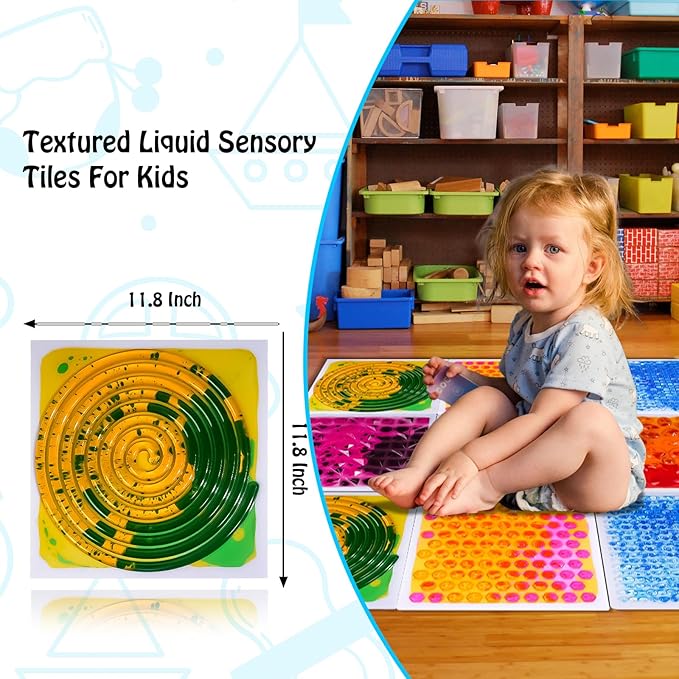 Sensory Floor Lava Tiles: Sensory Liquid Tiles Colorful Liquid Fusion Activity Play Mat, Textured Sensory Lava Set, for Ages 3 to Adult, 11.8" X 11.8", Set of 6 Square Multicolor
