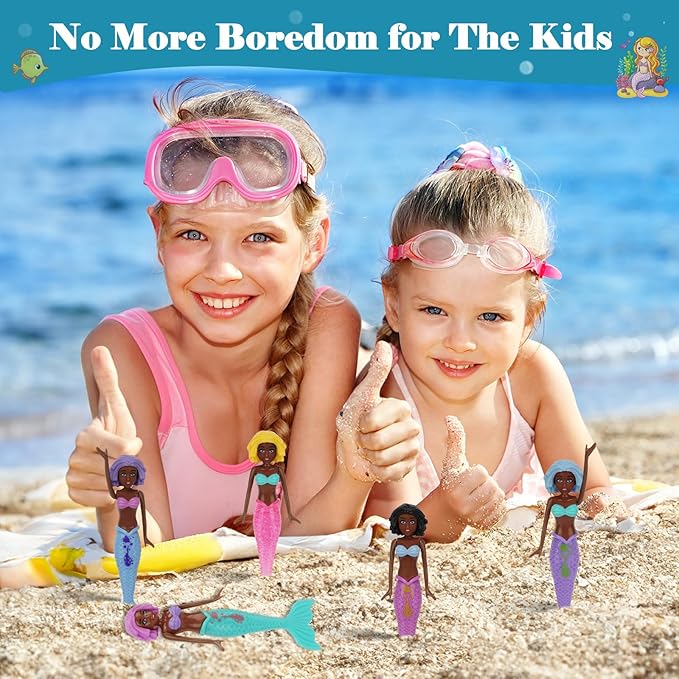 10 Pack Colorful Mermaid Diving Toys Underwater Sinking Pool Toys for Toddlers Kids Girls Ages 3-12, Summer and Spring Fun Bath & Swimming Pool Games, Non-Repeating Styles (Black)