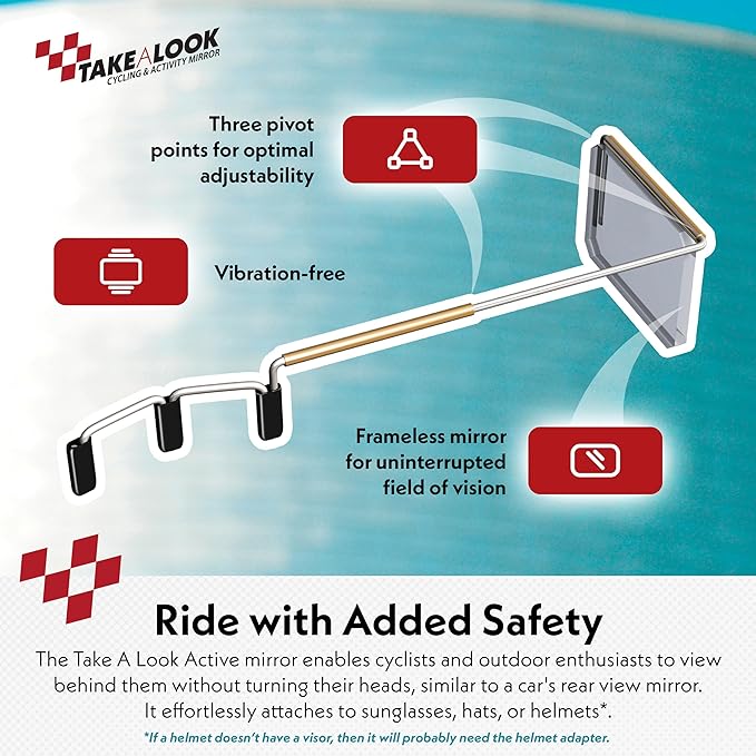 Take A Look Active Original Activity Mirror for Sunglasses, Bike Helmets, or Visors Rear-View Mirror for Cycling and Other Outdoor Activities, 2-Pack