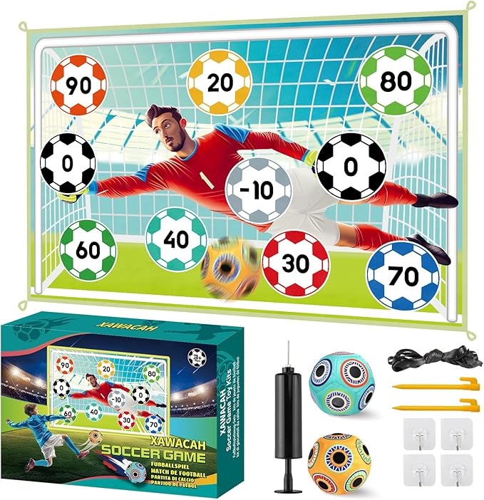 𝗫𝗔𝗪𝗔𝗖𝗔𝗛 Toy Soccer Ball Game Set for Kids ages 3-6, Indoor Outdoor Backyard Toss Soccer with 2 Sticky Balls & Foldable Fabric Goals, Football Sports Toy Gifts for 3 4 5 6 Years Old Boys Girls