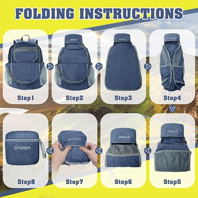 ZOMAKE 10L Lightweight Packable Hiking Backpack, Small Travel Hiking Daypack for Women Men Tear Resistant Foldable Day Pack for Camping Outdoor Sports(Navy Blue)