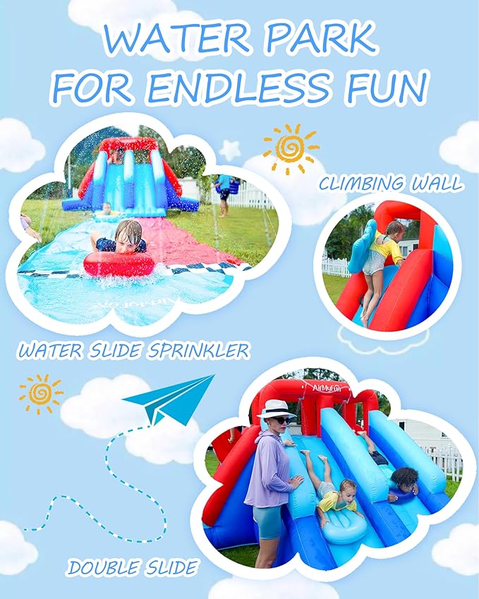 AirMyFun Inflatable Bounce House with Double Slide, Kids & Adults Water Slides for Outdoor Fun