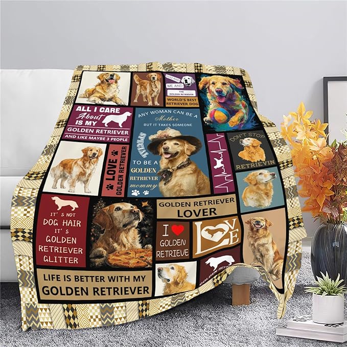 Golden Retriever Throw Blanket Golden Retriever Puppy Stuff Gifts for Dog Lover Kids Girls Boys Adults Women Men Soft Cozy Warm Plush Fluffy Fuzzy Fleece Blanket Decor 60''X80''