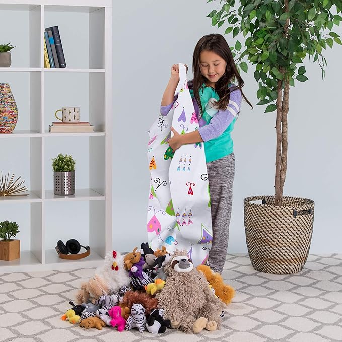 Posh Stuffable Kids Stuffed Animal Storage Bean Bag Chair Cover - Childrens Toy Organizer, Large-38 - Canvas Multi-Colored Hearts on White